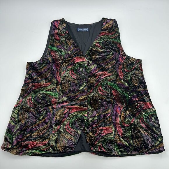 Maggie McNaugton Vest Wm Plus Vintage Velour Beaded Buttons Long Oversized 90s - Picture 1 of 9